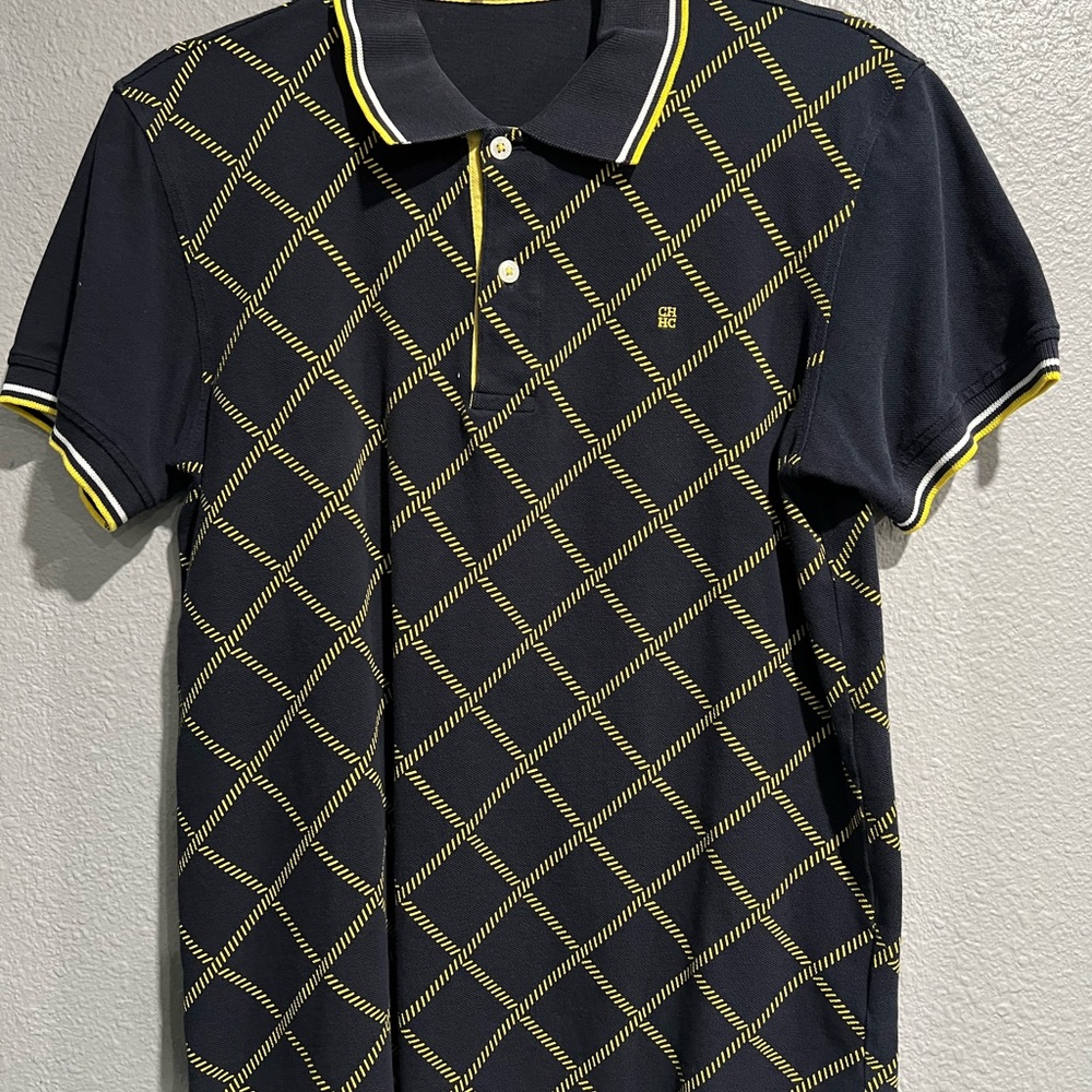 Carolina Herrera Black Polo with Yellow Pattern